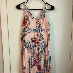 Pink Floral Pleated Halter Maxi Dress